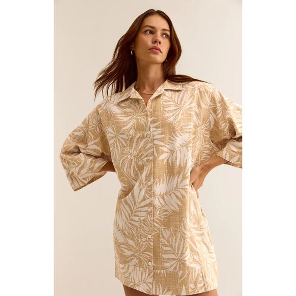Z Supply Sandcastle Camden Sandy Bay Palm Women's Tunic Dress Size M Coverup - Picture 2 of 8